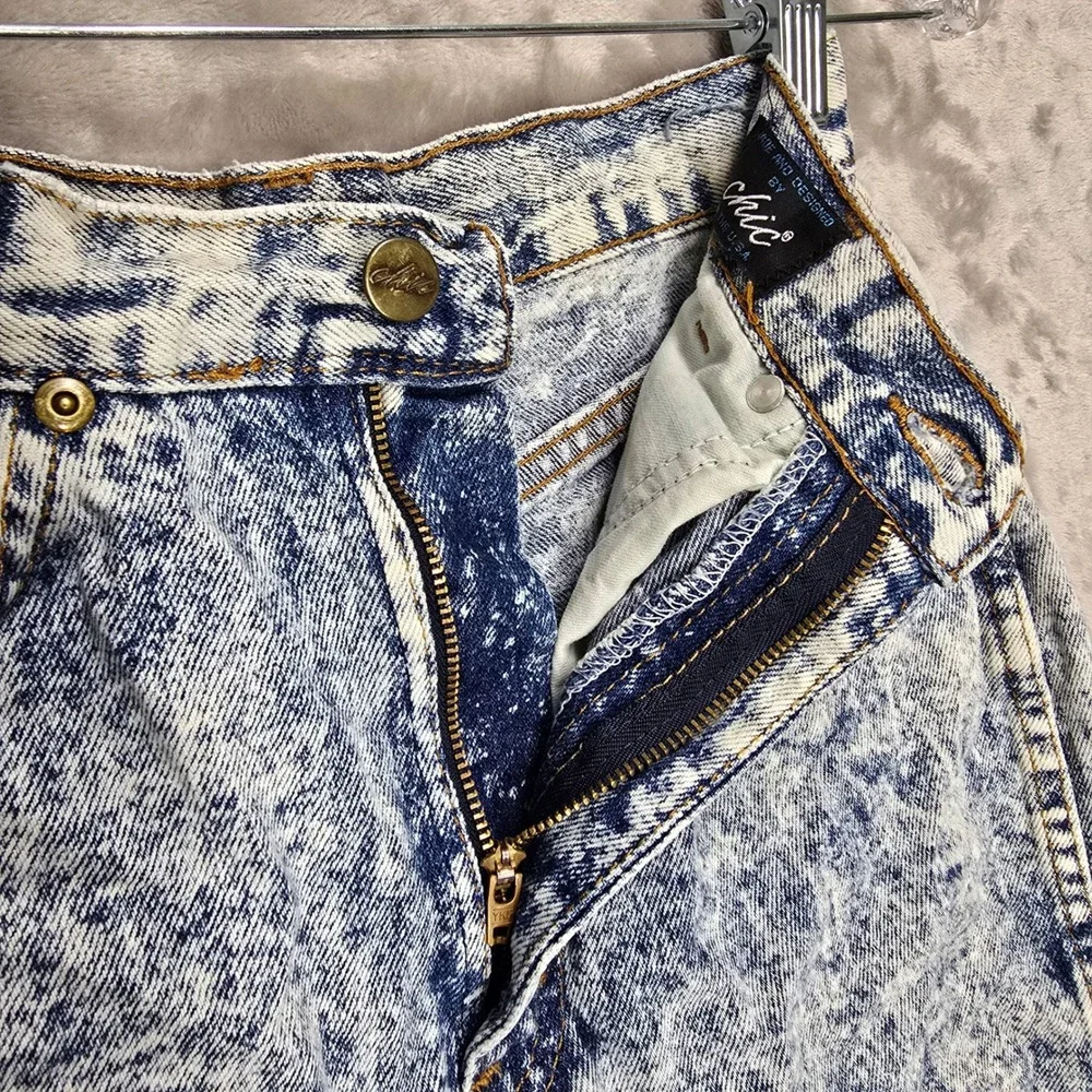 Chic Denim Skirt Womens 7 Blue Acid Wash High Waisted Vintage USA Retro Pencil